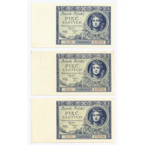 5 zł, 1930, zestaw 3 banknotów