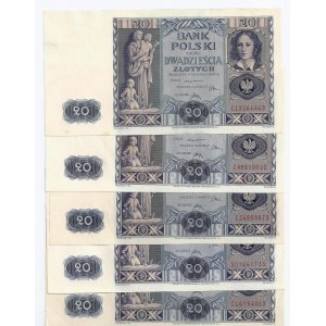 20 zł, 1936, zestaw 5 banknotów