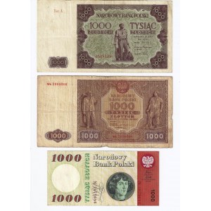 1000 zł, 1946, 1947 i 1965- zestaw 3 banknotów, 1946, 1947 i 1965