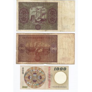 1000 zł, 1946, 1947 i 1965- zestaw 3 banknotów, 1946, 1947 i 1965