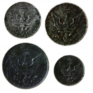 zestaw 4 monet: 1, 5,10 i 20 fenigów 1918