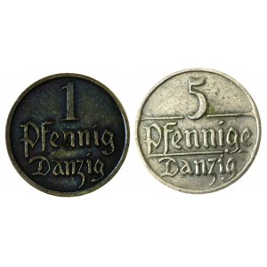 zestaw 2 monet: 1 fenig 1937, 5 fenigów 1923
