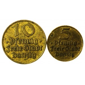 zestaw 2 monet: 5 fenigów 1932 (flądra) i 10 fenigów 1932 (dorsz)