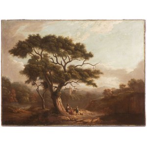 English painter of the 19th century, Landscape with Peasants and Rocks in the Background, English painter of the 19th century, Landscape with Peasants and Rocks in the Background