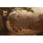 English painter of the 19th century, Landscape with Peasants and Rocks in the Background, English painter of the 19th century, Landscape with Peasants and Rocks in the Background