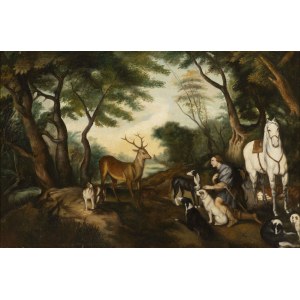 19th century painter, Hubertus with Animals, 19th century painter, Hubertus with Animals