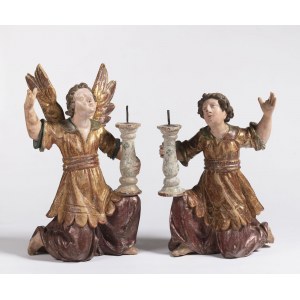 A Pair of Provincial Angel Candlesticks, 17th century, A Pair of Provincial Angel Candlesticks, 17th century