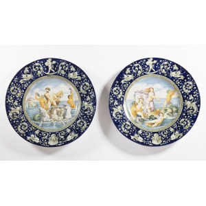 A Pair of Large Majolica Ceremonial Plates, A Pair of Large Majolica Ceremonial Plates