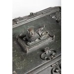 Museum-Quality Courtly Iron Chest with Original Base Dated 1735, Museum-Quality Courtly Iron Chest with Original Base Dated 1735