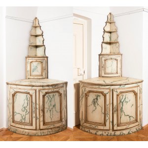 A Pair of Faux-Marble-Painted Wooden Corner Cupboards, A Pair of Faux-Marble-Painted Wooden Corner Cupboards