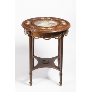 19/20th century French table with Watercolor Paintings, 19/20th century French table with Watercolor Paintings