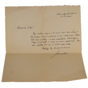 Jarosław Iwaszkiewicz, odręczny list do Julii Hartwig [Stawiska 1950]