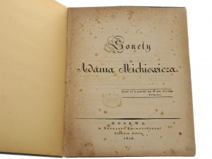 Sonety Adam Mickiewicz [WYDANIE PIERWSZE / Moskwa 1826]