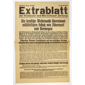 EXTRABLATT. 9 IV 1940. Armja niem. obejmuje ochronę wojsk. Danji i Norwegji