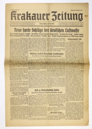 KRAKAUER Zeitung. Krakau 1940. Zeitungdsverlag. folio. R. 2, nr 111: 13 Mai 1940. s. [4].