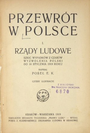 Moraczewski J. Przewrót w Polsce... Szkic wypadków z czasów wyzwolenia Polski do 16 stycznia 1919 roku