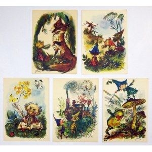 [POSTCARDS 2]. SZANCER Jan Marcin - Set of 5 postcards with illustrations by Jan Marcin Szancer for the book by Maria Konopnickie...