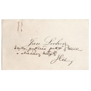 [LECHOŃ Jan] Besuchskarte mit Notiz und Autogramm des Dichters