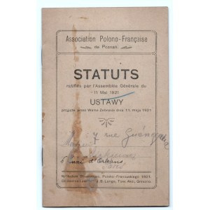 (MICKIEWICZ Władysław) Polnisch-Französische Gesellschaft. Von der Generalversammlung am 11. Mai 1921 angenommene Gesetze.