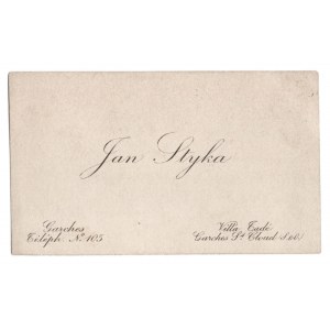 [STYKA Jan] Visitenkarte des Künstlers mit handschriftlicher Notiz und Autogramm