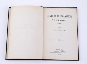 HUBE Romuald - Statuta nieszawskie z 1454 roku, Warszawa 1875