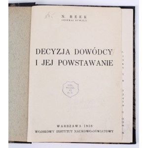 REEK Nikolai - Die Entscheidung des Kommandeurs und ihre Entstehung. Warschau 1938
