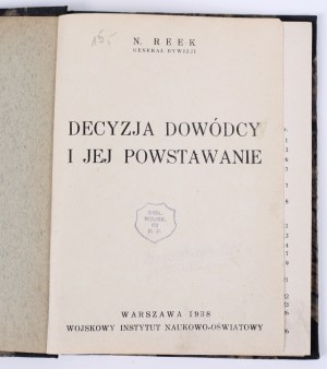 REEK Nikolai - Decyzja dowódcy i jej powstawanie. Warszawa 1938