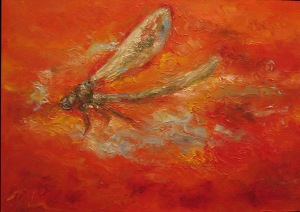 Iryna Kliuzko, 1990, Dragonfly on red, 2017