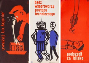 Zestaw trzech plakatów BHP - proj. Jerzy FLISAK (1930-2008), Andrzej Oniegin DĄBROWSKI (ur. 1943 r.), 1968