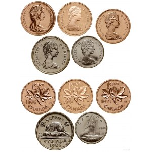 Kanada, zestaw 5 monet kanadyjskich, 1968-1986, Ottawa