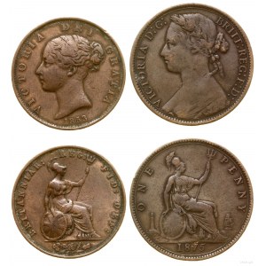 Wielka Brytania, zestaw: 1/2 pensa 1853 i 1 pens 1875, Londyn i Birmingham
