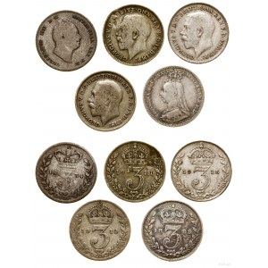 Wielka Brytania, zestaw 5 monet o nominale 3 pensów, 1834-1921, Londyn