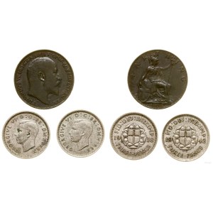 Wielka Brytania, zestaw: farthing 1904 i 2 x 3 pensy (1938 i 1942), Londyn