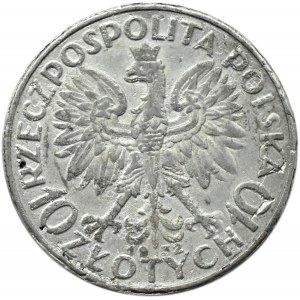 Poľsko, druhá republika, hlava ženy, 10 zlotých 1932, dobový falzifikát
