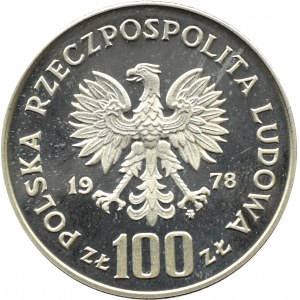 Polsko, PRL, 100 zlotých 1978, A. Mickiewicz - vzorek, NIKIEL, Varšava, UNC