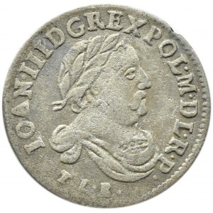 Johann III. Sobieski, Sixpence 1683 TLB, Bromberg, Wappen Leliwa, 10 gekrönte Juwelen