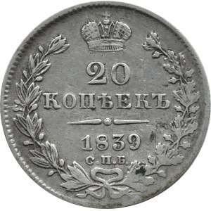 Russland, Nikolaus I., 20 Kopeken 1839 HГ, St. Petersburg