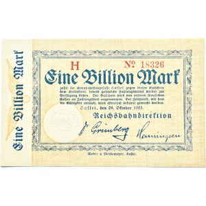 Germania, Reichsbahndirektion, 1 trilione di marchi 1923, serie H, UNC