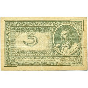 Poland, Second Republic, B. Glowacki, 5 marks 1919, IP series, Warsaw