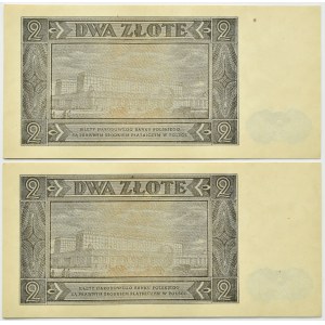 Polen, RP, 2 Zloty 1948, BR-Serie, Warschau, zwei nebeneinanderliegende Nummern, UNC