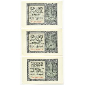 Poland, General Government, 1 zloty 1941, BE series, Cracow - three consecutive numbers