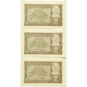 Poland, General Government, 2 zloty 1941, AE series, Cracow - three consecutive numbers