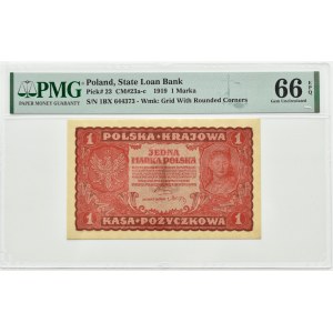Poľsko, Druhá republika, 1 marka 1919, 1. séria BX, Varšava, PMG 66 EPQ