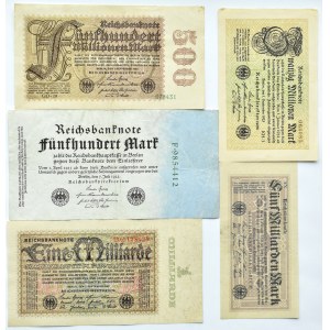 Deutschland, Weimarer Republik, Lot von 5 Banknoten, hohe Stückelungen