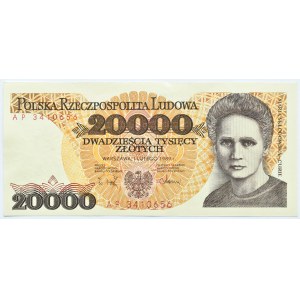 Polska, PRL, M. Skłodowska, 20000 złotych 1989, seria AP, Warszawa, UNC