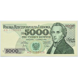 Polsko, Polská lidová republika, F. Chopin, 5000 zlotých 1982, série AD, Varšava, UNC