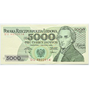 Polen, Volksrepublik Polen, F. Chopin, 5000 Zloty 1988, DU-Serie, Warschau, UNC
