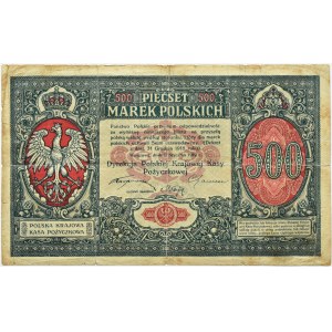 Polsko, Ředitelství, 500 marek 1919, číslo 773016, Varšava, VELMI RARITNÍ