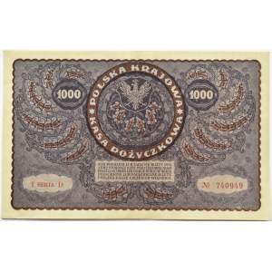 Polsko, Druhá republika, 1000 marek 1919, 1. série D - typ 7, Varšava