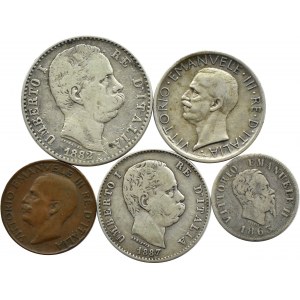 Itálie, Umberto I/Vittorio Emanuele II a III, série mincí, Řím/Milán